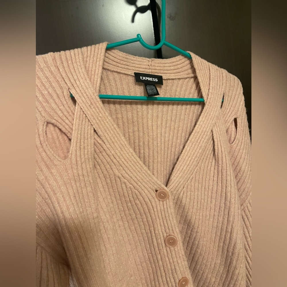 Express Pink Ribbed Cardigan Sweater - Picture 2 of 2